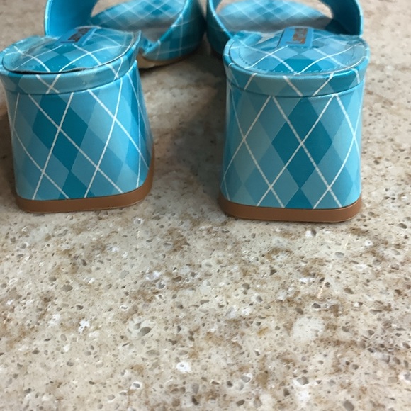 NWOT Larroude Aqua Argyle Brigitte Mules Patent Leather Slide Heels Size 8 - Picture 7 of 10